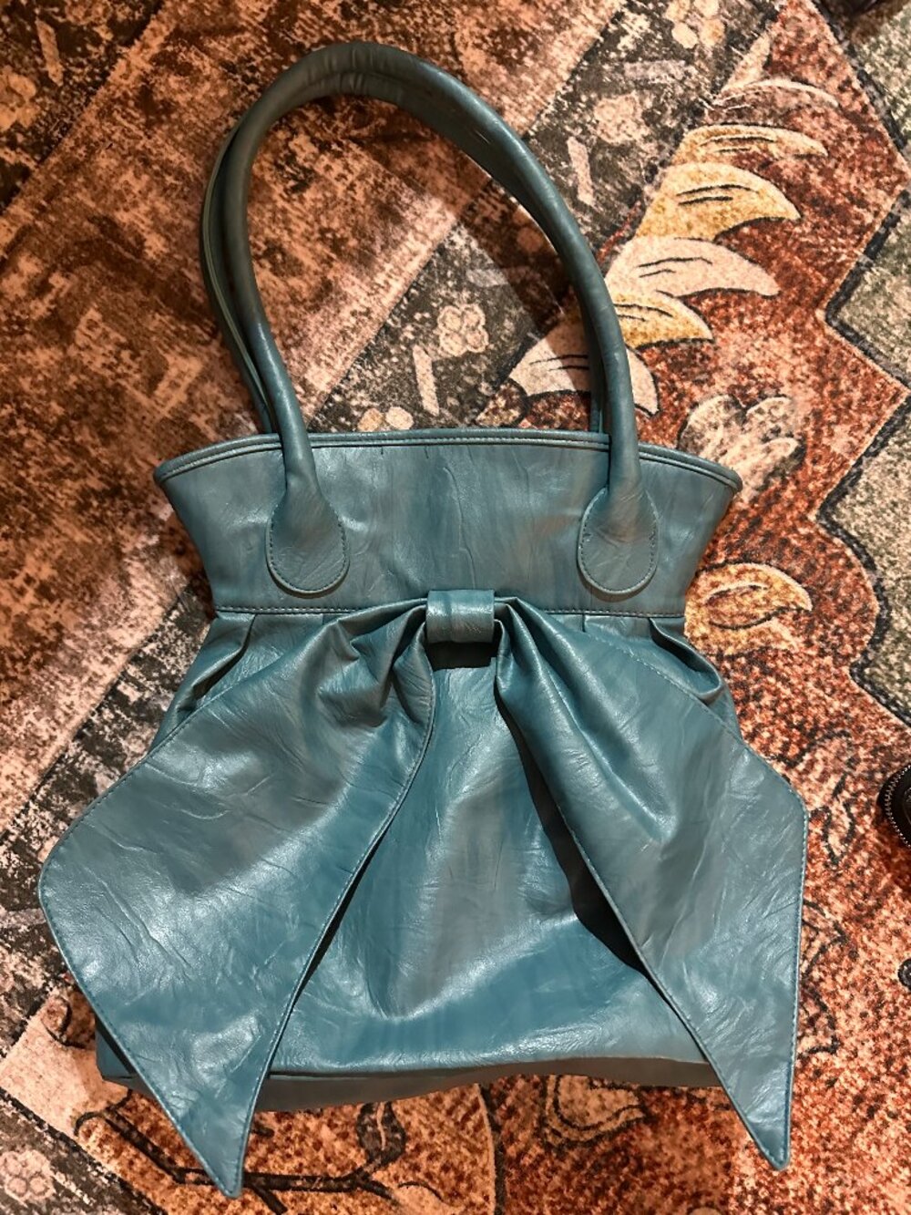Vintage Funky Teal Bow Detail Tote Bag – Excellent Condition